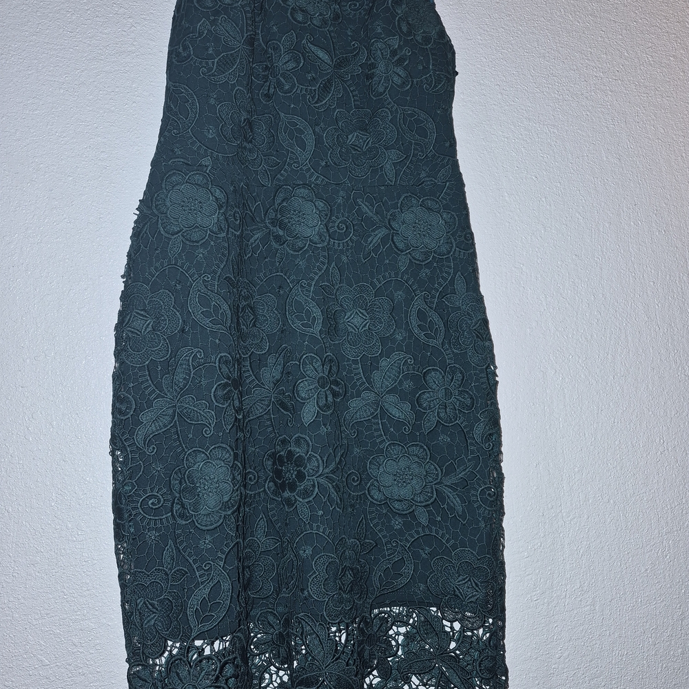 Vera Wang Hunter Green Lace-Detail Dress